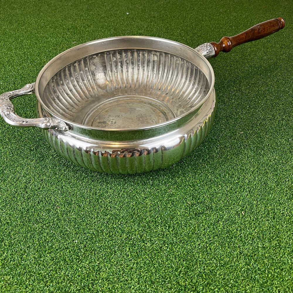 Vintage Sheridan Taunton Silverplate Chafing Serving Dish Wood Handle 22"